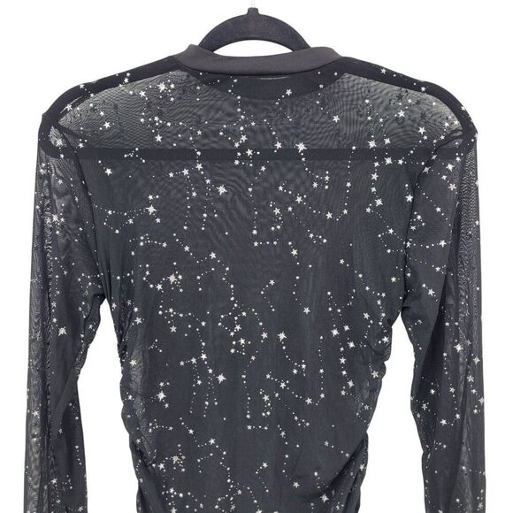 Black Mesh Long-Sleeve Bodycon Dress Sz L Star Constellation Print Witchy Gothic - Picture 9 of 13